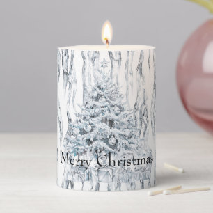 Chic Stripes Silver Christmas Tree Pillar Candle