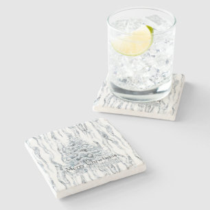 Chic Stripes Silver Christmas Tree Stone Coaster
