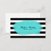 Chic Stripes Turquoise Black White Makeup Artist Business Card (Front/Back)