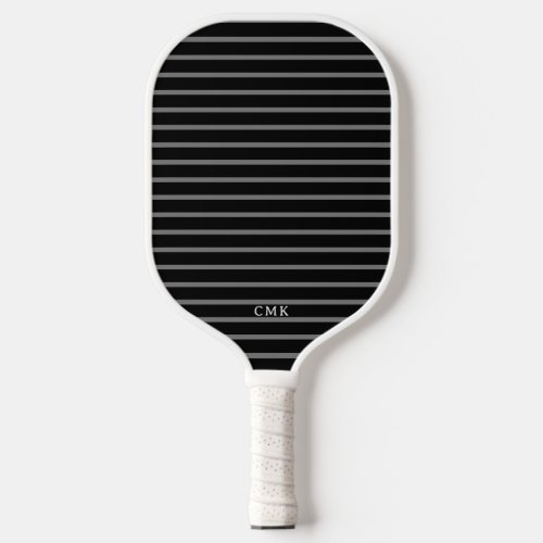 Chic Stripes with Monogram  Black and Dark Gray Pickleball Paddle