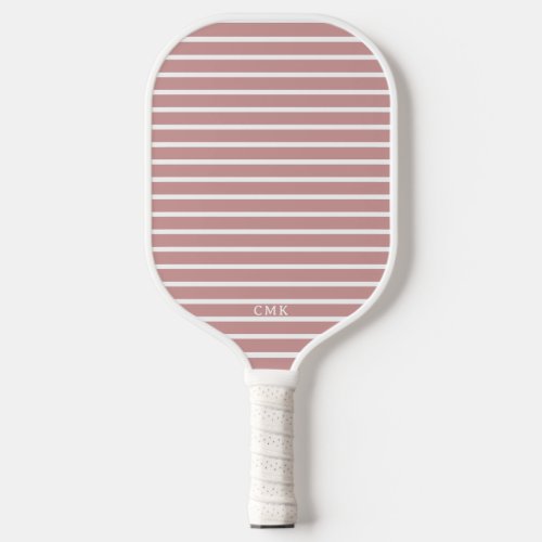 Chic Stripes with Monogram  Dusty Rose and White Pickleball Paddle