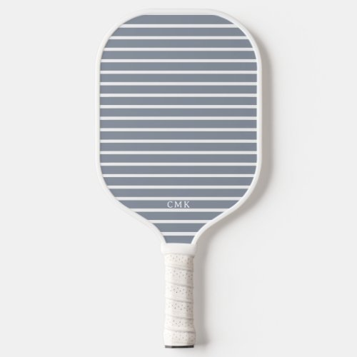 Chic Stripes with Monogram  Smoky Blue and White Pickleball Paddle