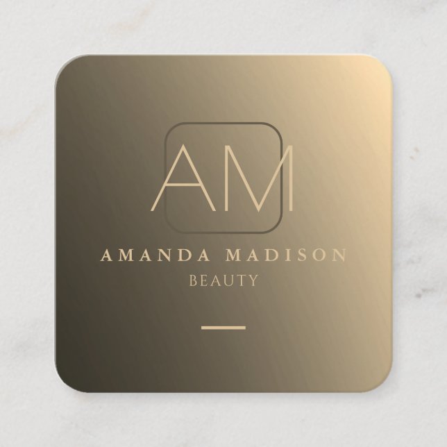 Chic Stunning Faux Golden Monogram Square Business Card (Front)
