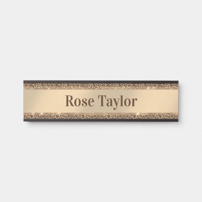 Chic Style Leopard Print Pattern Custom Name Door Sign (Front)