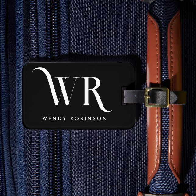 Chic Stylish Black Two Monogram Initial  Luggage Tag (Front Insitu 4)
