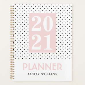 Chic stylish black white polka dot planner