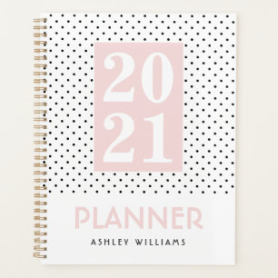 Chic stylish black white polka dot planner
