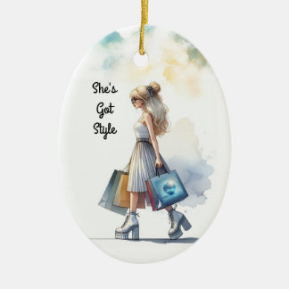 Chic Stylish Blond Fashion Personalized Ceramic Ornament