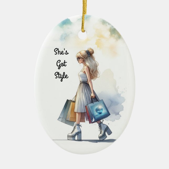 Chic Stylish Blond Fashion Personalized  Ceramic Ornament (Front)