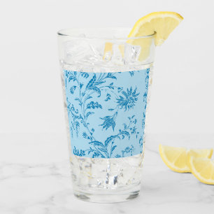 Chic Stylish Blue Floral Damask Pattern Tall Drink Glass