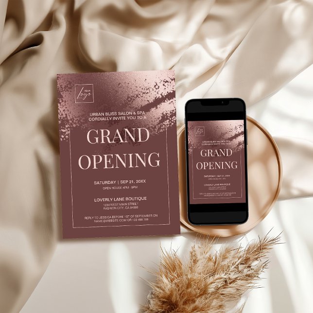 Chic stylish bronze business grand opening invite (Stylish bronze business grand opening einvite)