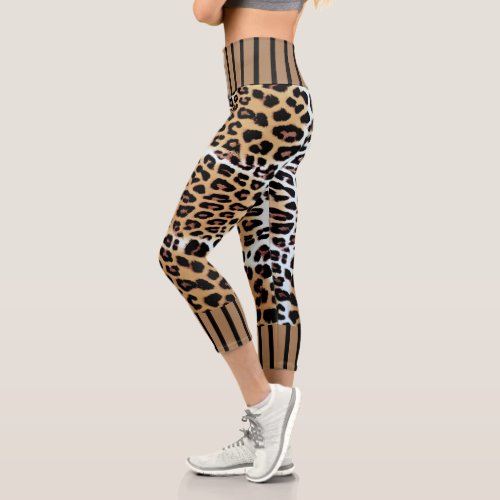  Chic Stylish Brown White Black Leopard  Stripes  Capri Leggings