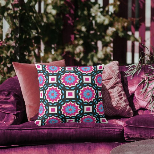 Chic Stylish Colorful Mosaic Geometric Pattern Outdoor Pillow