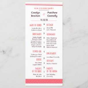 Chic Stylish Coral Arrow Wedding Program Rack Card