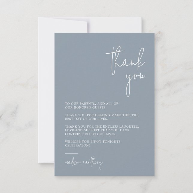 Chic Stylish Dusty Blue Modern Photo Wedding  Thank You Card (Front)