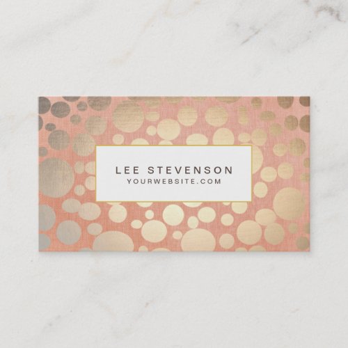 Chic Stylish Faux Gold Foil Circles &amp; Peach Linen Business Cards