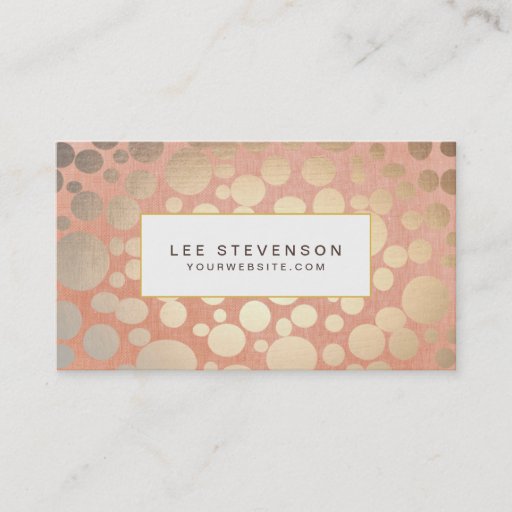 Customizable Chic Stylish Faux Gold Foil Circles & Peach Linen Business Cards
