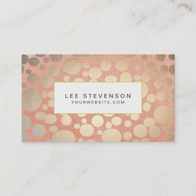 Chic Stylish Faux Gold Foil Circles & Peach Linen Business Card (Front)