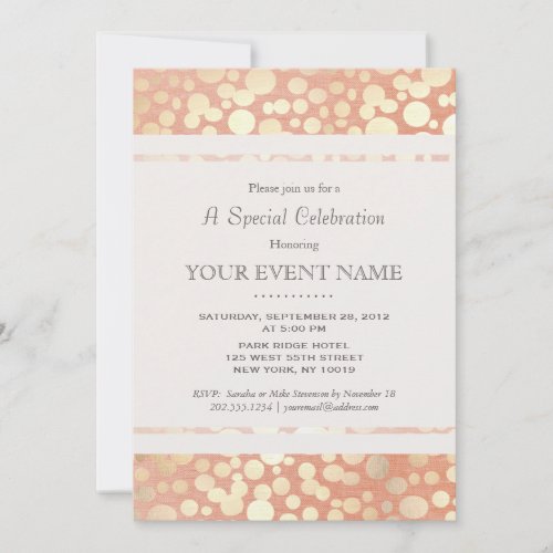 Chic Stylish Faux Gold Foil Circles &amp; Peach Linen Invite
