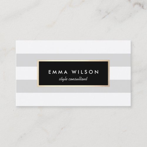 Chic Stylish FAUX Gold Light Gray Striped Business Card