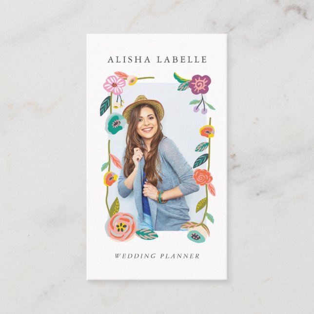 Chic & Stylish Floral Fresh Flower Photo Frame Business Card (Front)