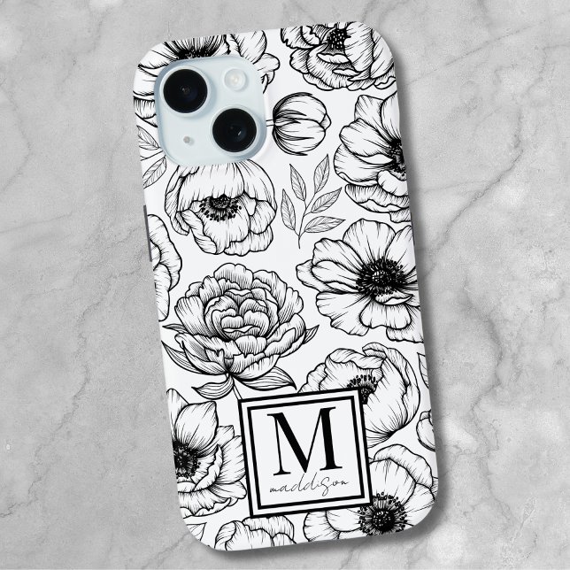 Chic Stylish Floral Initial Monogram Case-Mate iPhone Case (Chic Stylish Floral Initial Monogram iPhone 15 Case)