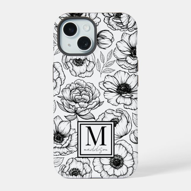 Chic Stylish Floral Initial Monogram Iphone Case (Back)