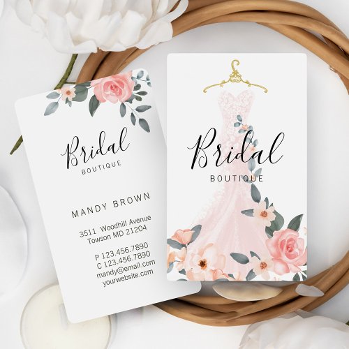 Chic Stylish Floral Wedding Dress Bridal Boutique Business Card