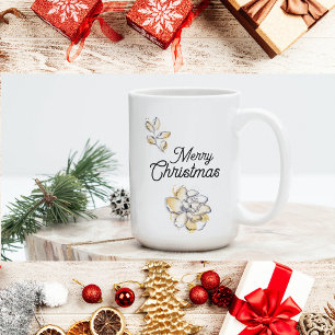 Chic Stylish Gold Botanical Floral Merry Christmas Coffee Mug