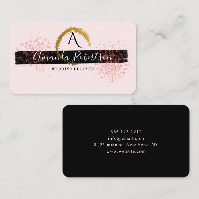 Chic Stylish Gold Brush Stroke Blush Pink Script Business Card (Front/Back)