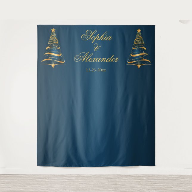 Chic Stylish Gold Christmas Tree Backdrop Wedding (Front)