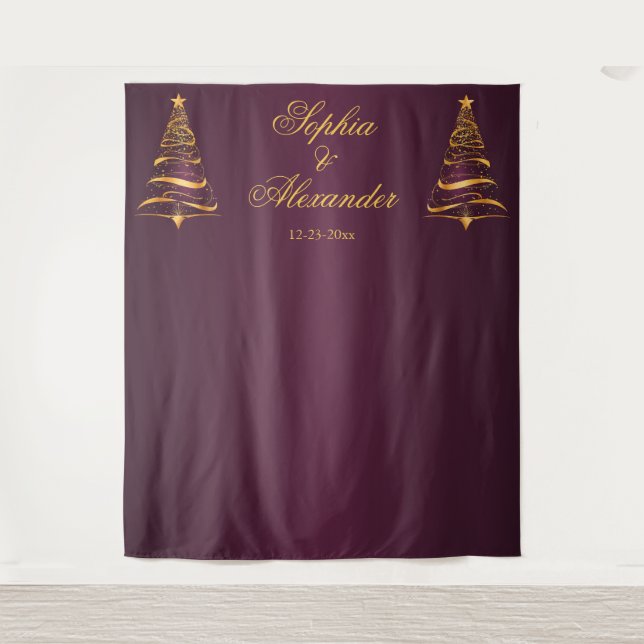 Chic Stylish Gold Christmas Tree Backdrop Wedding (Front)