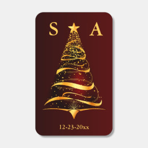 Chic Stylish Gold Christmas Tree Monogram Wedding Matchboxes