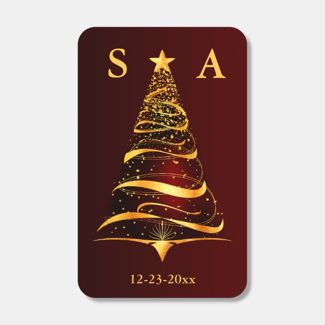 Chic Stylish Gold Christmas Tree Monogram Wedding Matchboxes (Front)