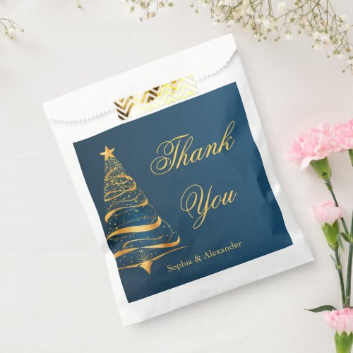 Chic Stylish Gold Christmas Tree Thank You Wedding Favor Bag