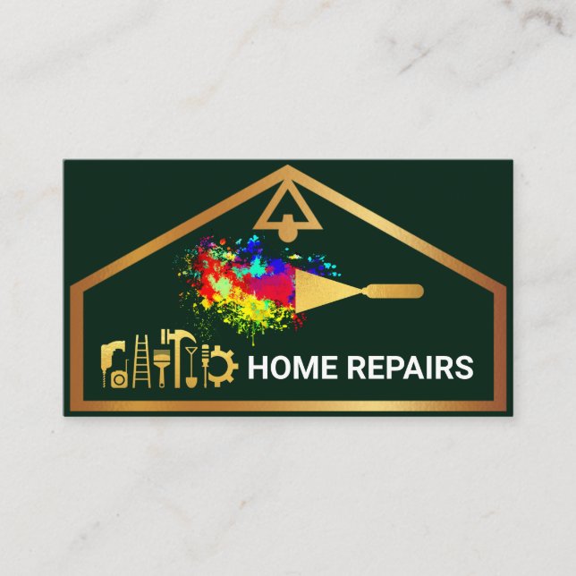 Chic Stylish Gold House Border Handyman Business Card (Front)