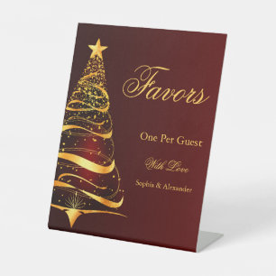 Chic Stylish Golden Christmas Tree favors Wedding Pedestal Sign