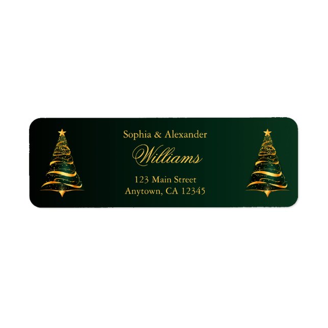 Chic Stylish Golden Christmas Tree Wedding Label (Front)