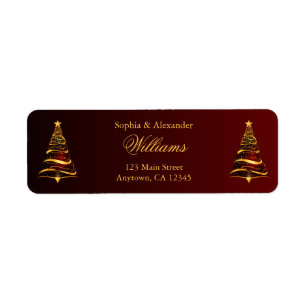 Chic Stylish Golden Christmas Tree Wedding Label