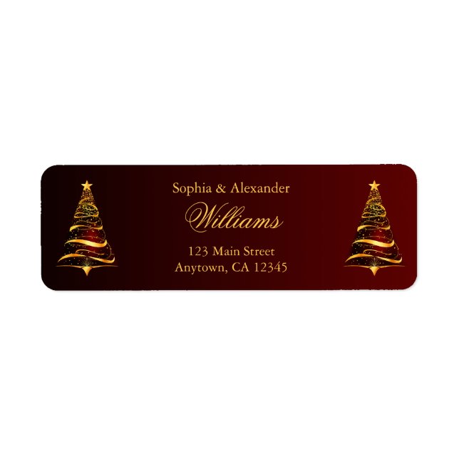 Chic Stylish Golden Christmas Tree Wedding Label (Front)
