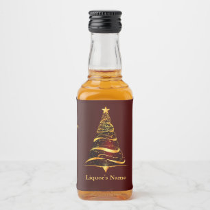 Chic Stylish Golden Christmas Tree Wedding Liquor Bottle Label