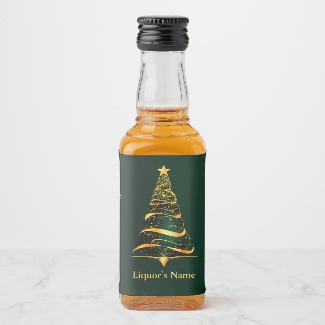 Chic Stylish Golden Christmas Tree Wedding Liquor Bottle Label (Front)