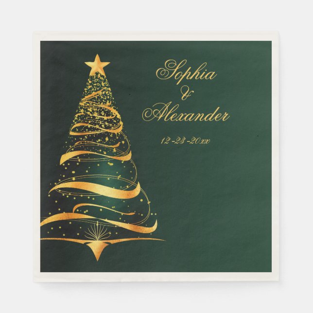 Chic Stylish Golden Christmas Tree Wedding Napkins (Front)