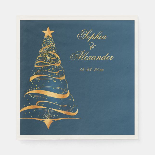 Chic Stylish Golden Christmas Tree Wedding Napkins (Front)