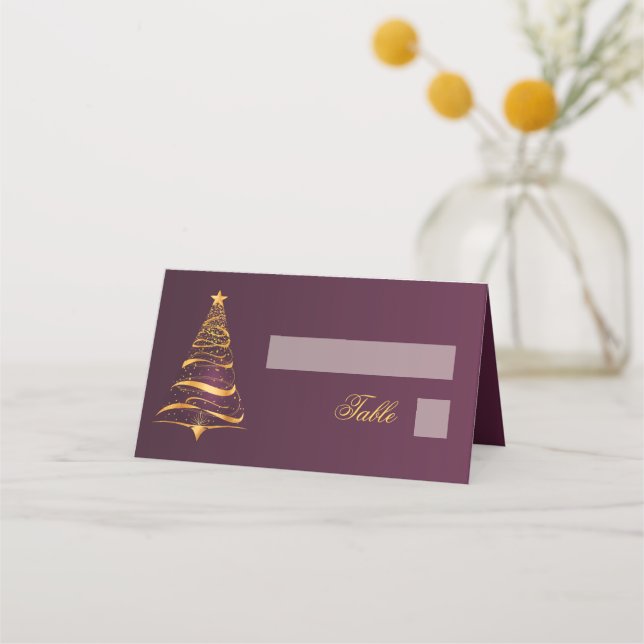 Chic Stylish Golden Christmas Tree Wedding Place Card (Front)