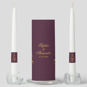 Chic Stylish Golden Christmas Tree Wedding Unity Candle Set