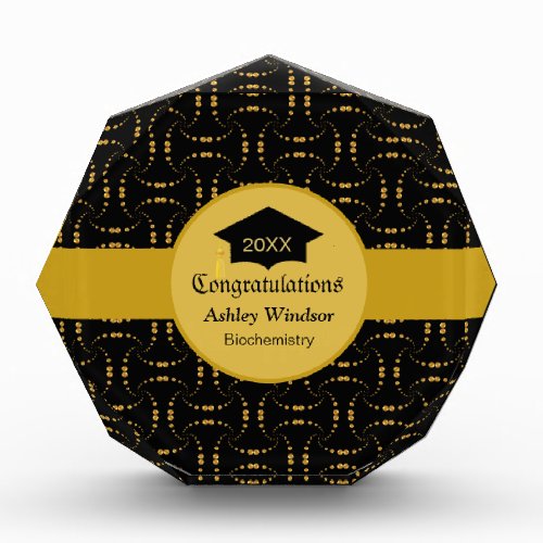 Chic Stylish Golden Confetti Graduation on Black Acrylic Award