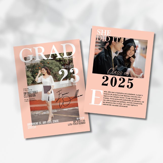Chic stylish graduation photo magazine  invitation (Creator Uploaded)