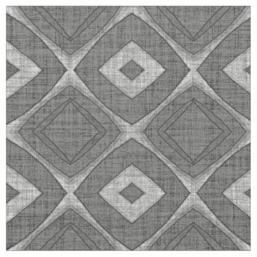 Chic Stylish Gray Faux Batik Linen Squares Pattern Fabric