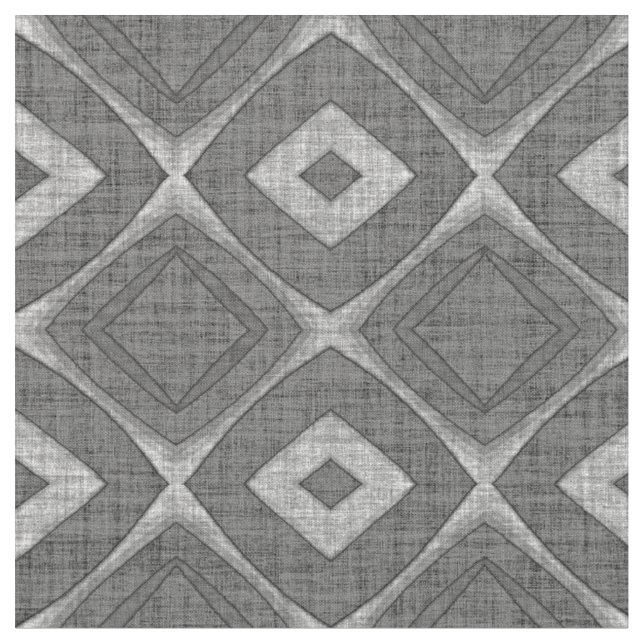 Chic Stylish Gray Faux Batik Linen Squares Pattern Fabric (Close Up)